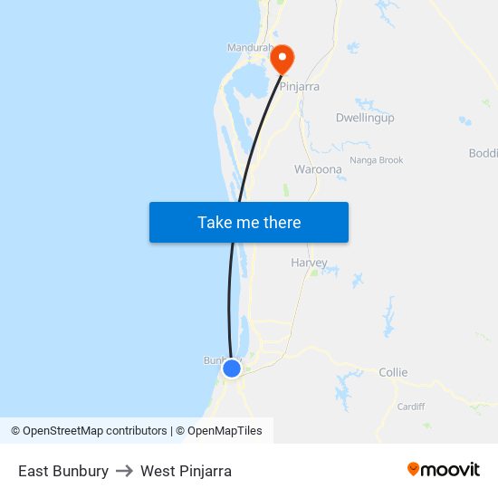 East Bunbury to West Pinjarra map