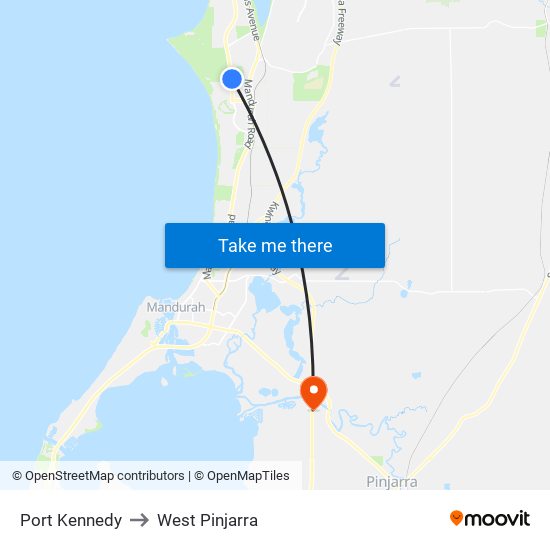 Port Kennedy to West Pinjarra map