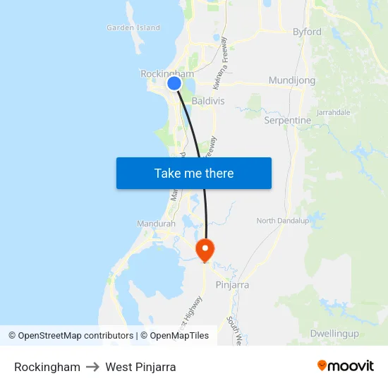 Rockingham to West Pinjarra map