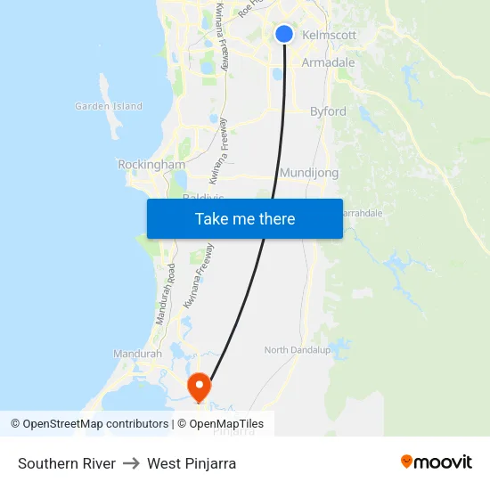 Southern River to West Pinjarra map
