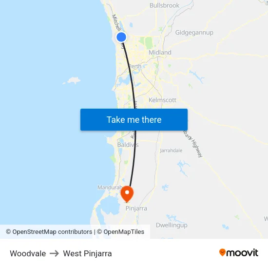 Woodvale to West Pinjarra map