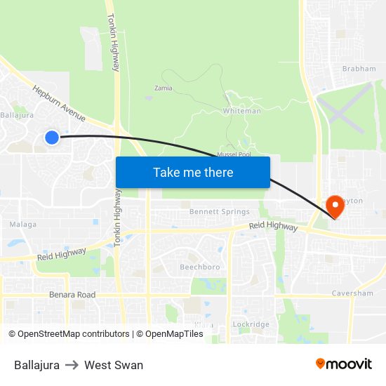 Ballajura to West Swan map