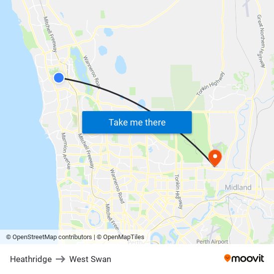 Heathridge to West Swan map