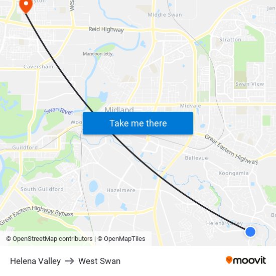 Helena Valley to West Swan map