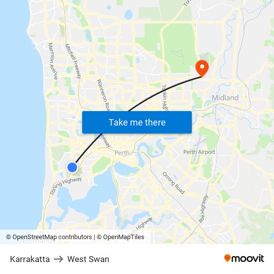 Karrakatta to West Swan map