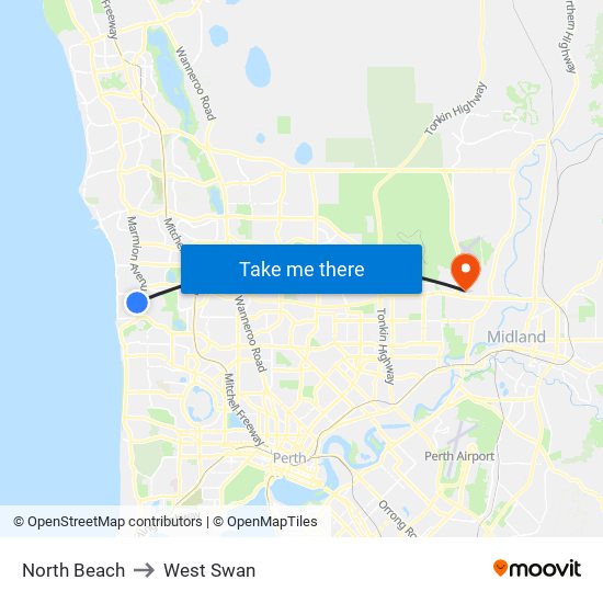 North Beach to West Swan map