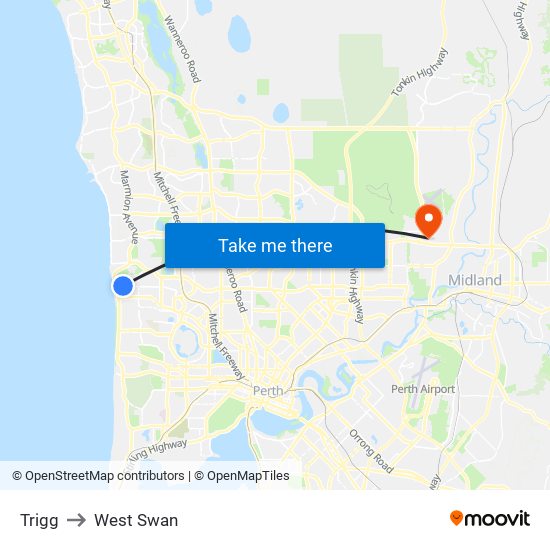 Trigg to West Swan map