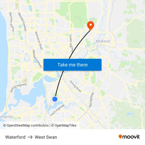 Waterford to West Swan map