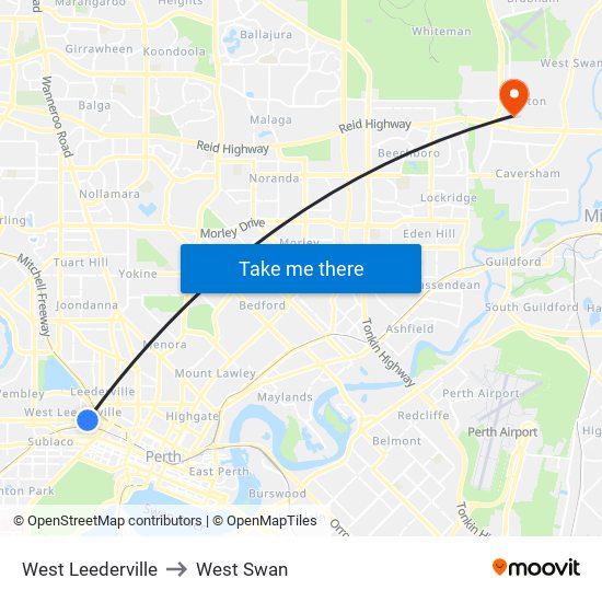 West Leederville to West Swan map