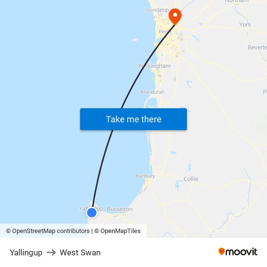 Yallingup to West Swan map