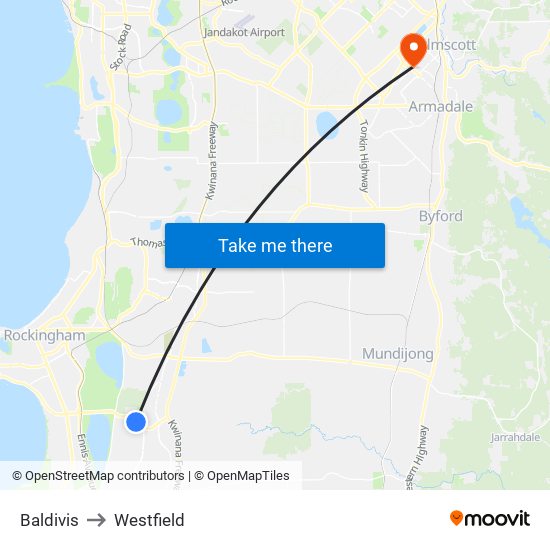 Baldivis to Westfield map