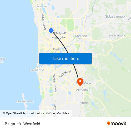 Balga to Westfield map