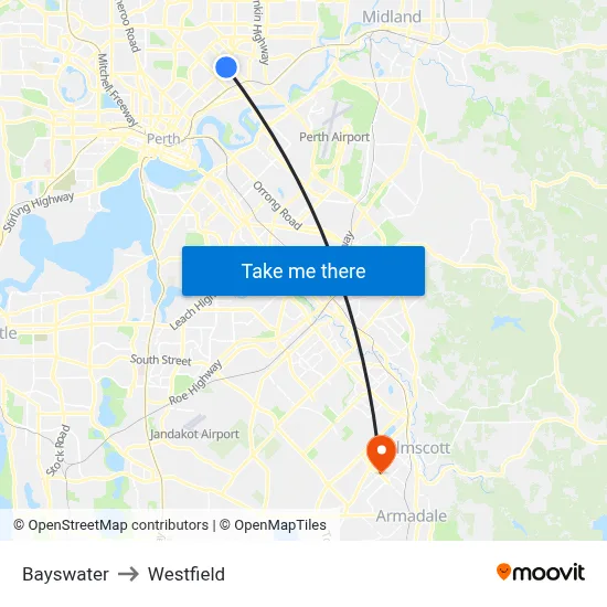 Bayswater to Westfield map