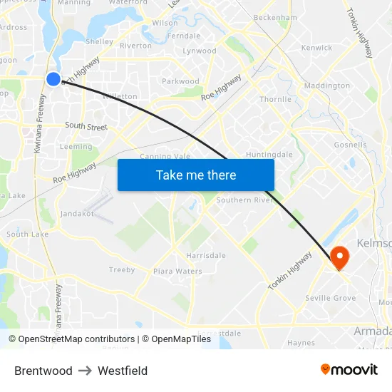 Brentwood to Westfield map