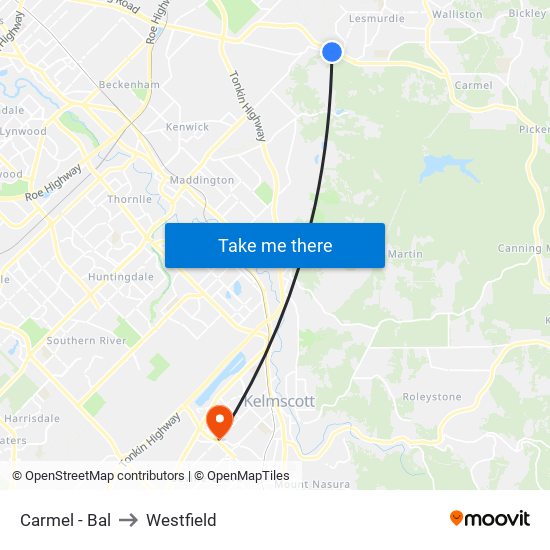 Carmel - Bal to Westfield map