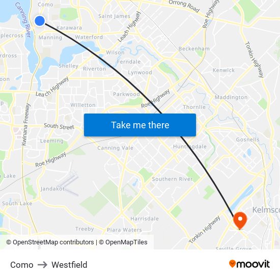 Como to Westfield map