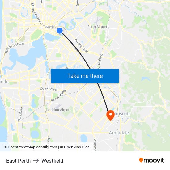 East Perth to Westfield map