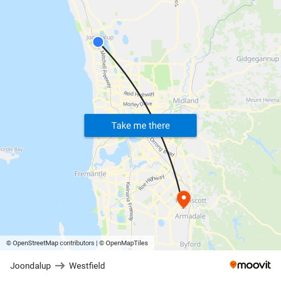 Joondalup to Westfield map