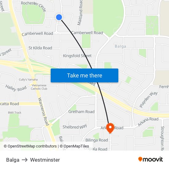 Balga to Westminster map