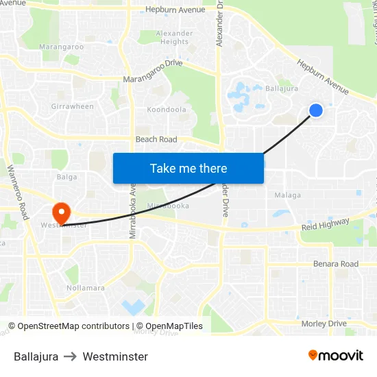 Ballajura to Westminster map
