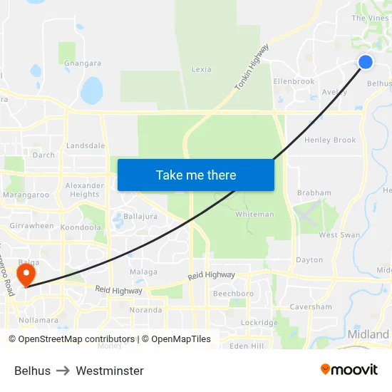 Belhus to Westminster map
