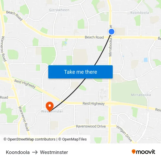 Koondoola to Westminster map