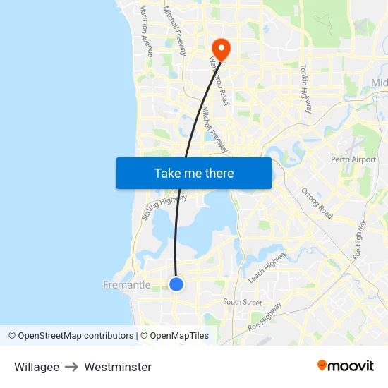 Willagee to Westminster map