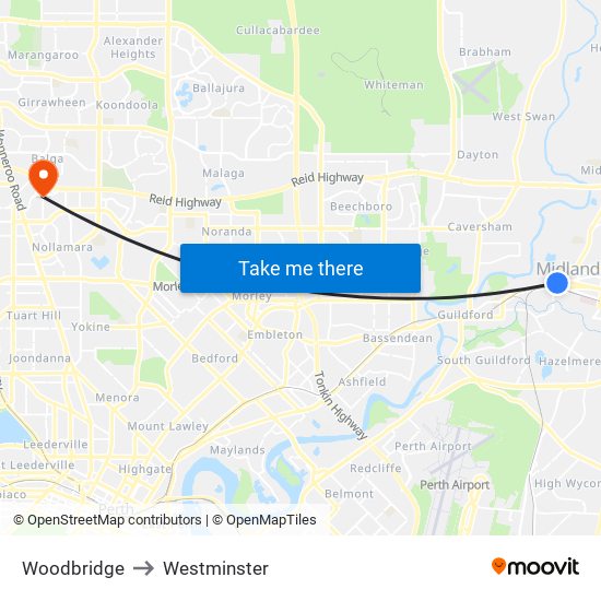 Woodbridge to Westminster map