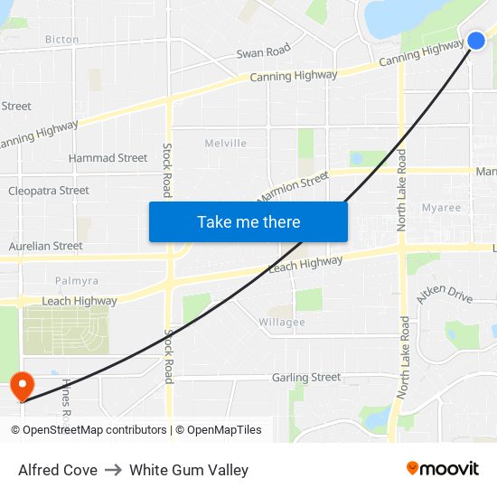 Alfred Cove to White Gum Valley map