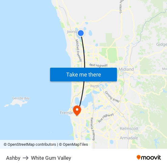 Ashby to White Gum Valley map