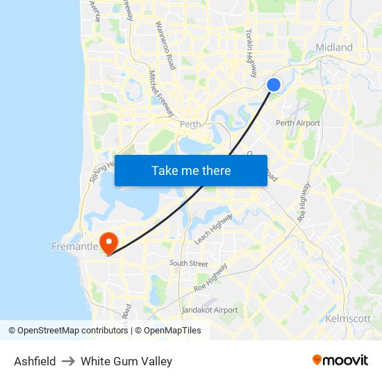 Ashfield to White Gum Valley map