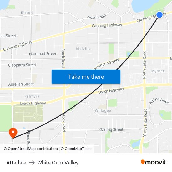 Attadale to White Gum Valley map