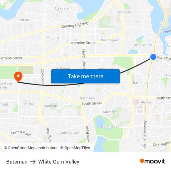 Bateman to White Gum Valley map