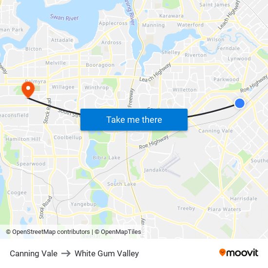 Canning Vale to White Gum Valley map