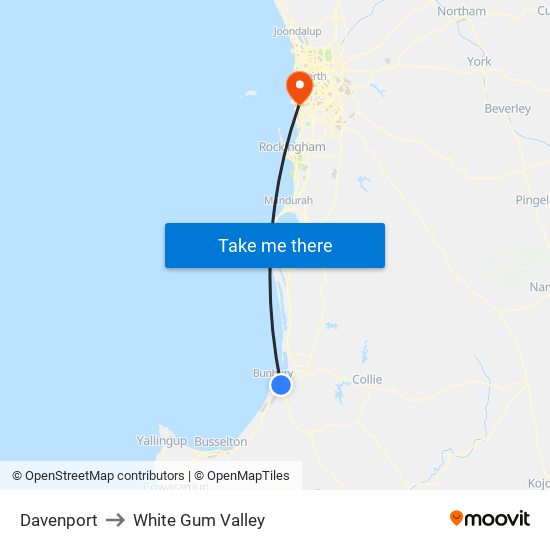 Davenport to White Gum Valley map