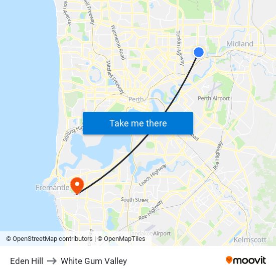 Eden Hill to White Gum Valley map