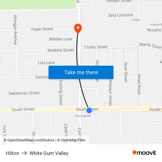 Hilton to White Gum Valley map