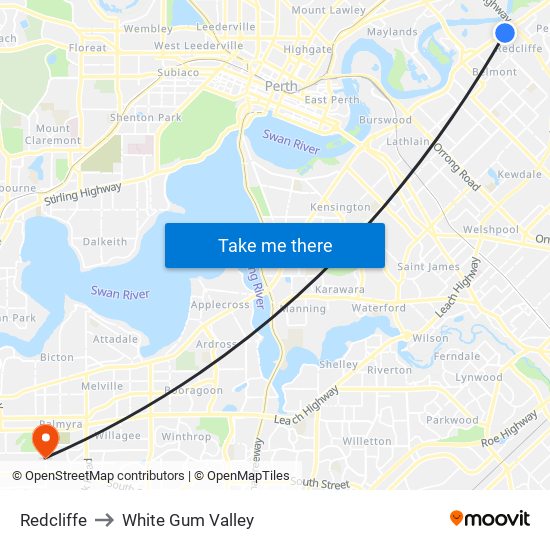 Redcliffe to White Gum Valley map