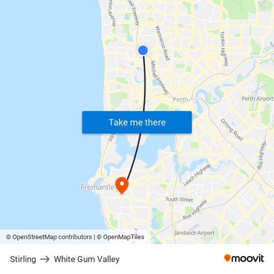 Stirling to White Gum Valley map