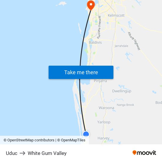 Uduc to White Gum Valley map