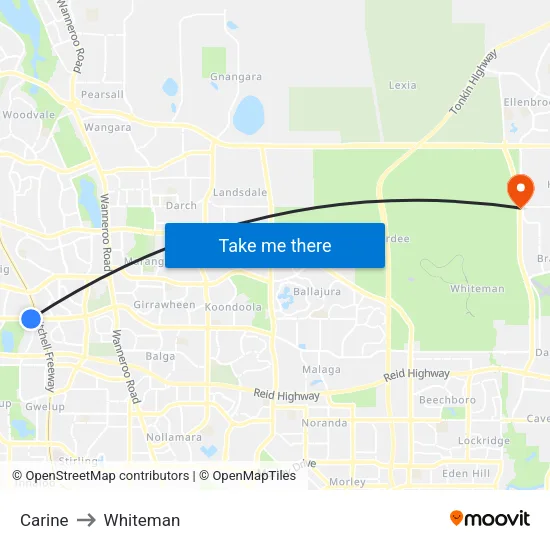 Carine to Whiteman map