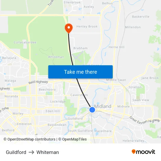 Guildford to Whiteman map
