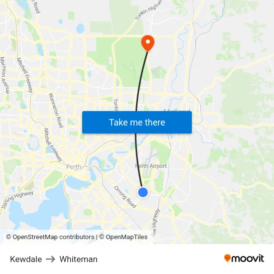 Kewdale to Whiteman map