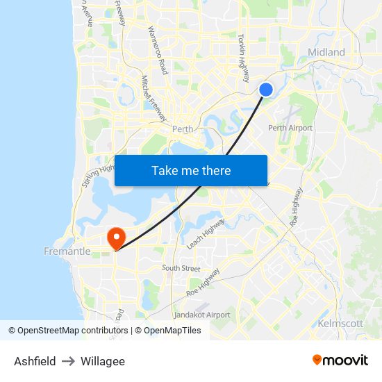 Ashfield to Willagee map