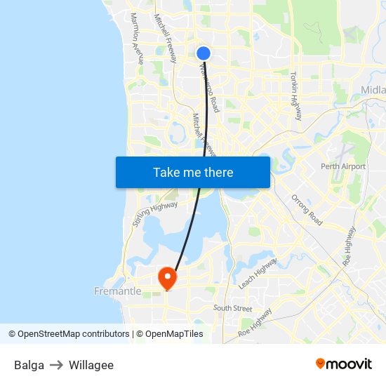 Balga to Willagee map