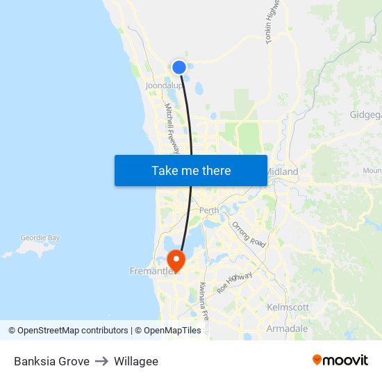 Banksia Grove to Willagee map