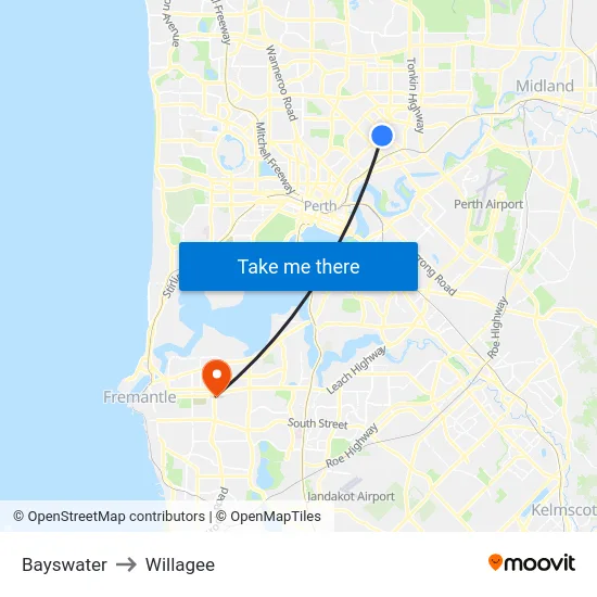 Bayswater to Willagee map