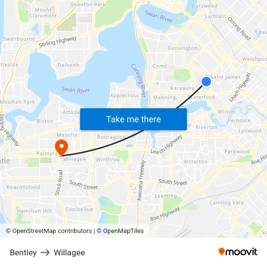 Bentley to Willagee map