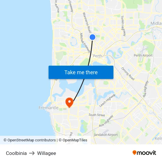 Coolbinia to Willagee map