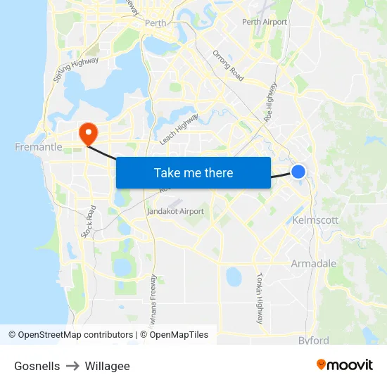Gosnells to Willagee map